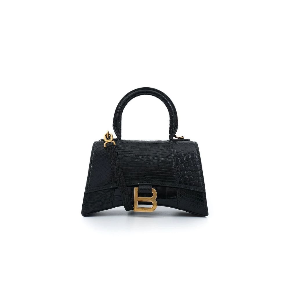 Excellent Balenciaga Black Leather Handbag with Gold Hardware